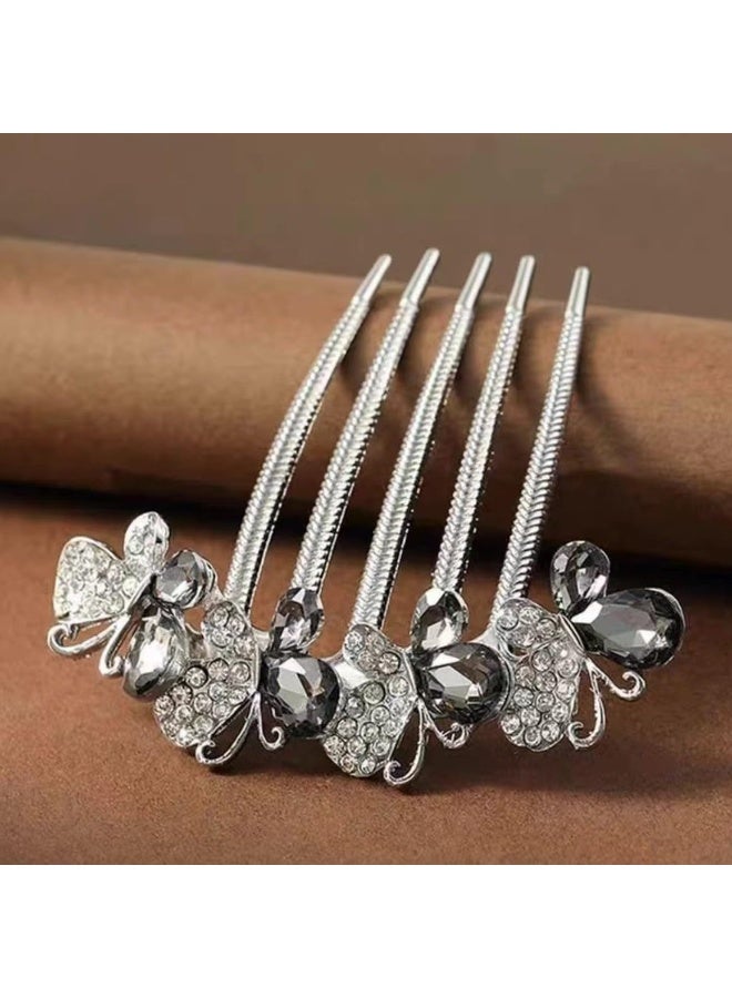CLENEA 4 PCS Flower Rhinestones Hair Combs Accessories, Wedding Crystal Opal Hair Side Combs Long Teeth Slide Hairpins Barrettes Clips Butterfly Hair Accessories for Women - Image 4